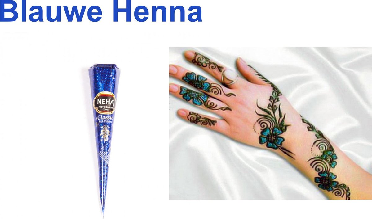 Henna Tattoe Blauw | Neha Classic Blue Colour Cone | Tijdelijke Tattoeage | Inkt Pasta | Blauw | Natuurlijke Kleuren | 1 stuks